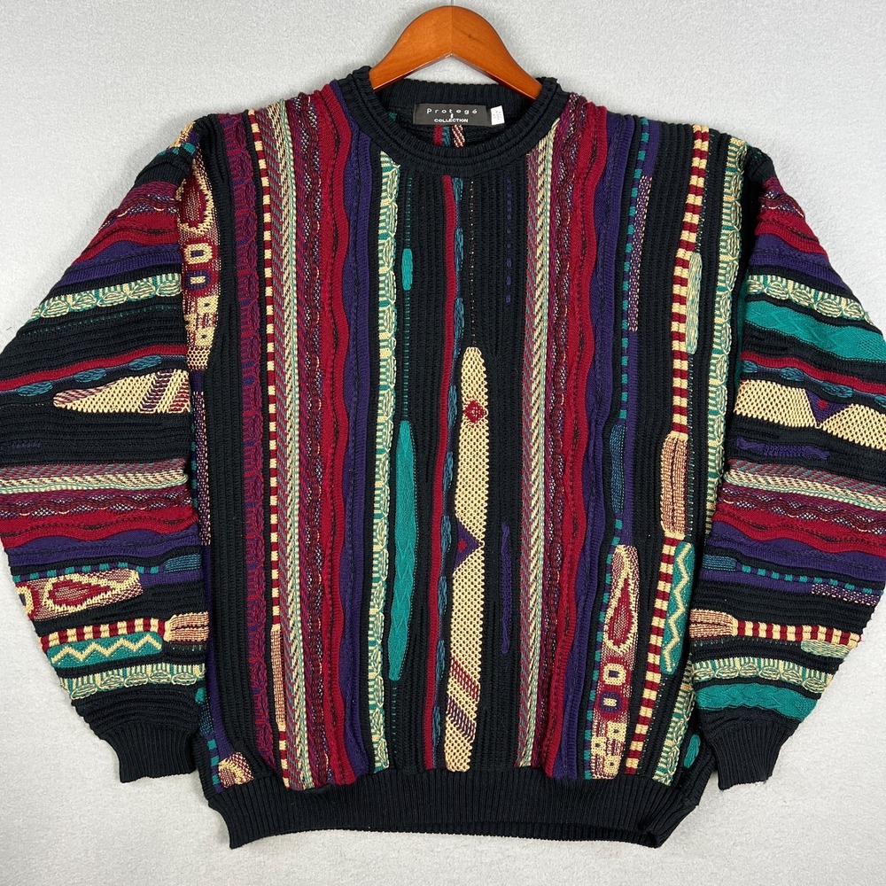 VTG Protege Collection Sweater Fits‎ XL Tall Colorful 1990s Hip Hop 3D Knit USA